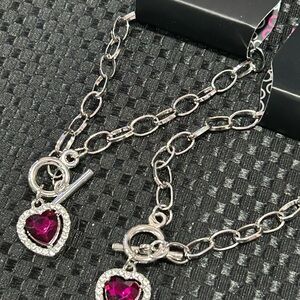 Paparazzi Silver Dark Pink Toggle Heart Charm Bracelet (Till Dazzle Do Us Part)